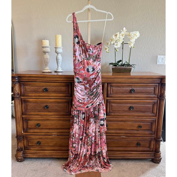 MISA Los Angeles Alethea One Shoulder Dress Resort Batik Mesh Large NWT - Picture 4 of 10